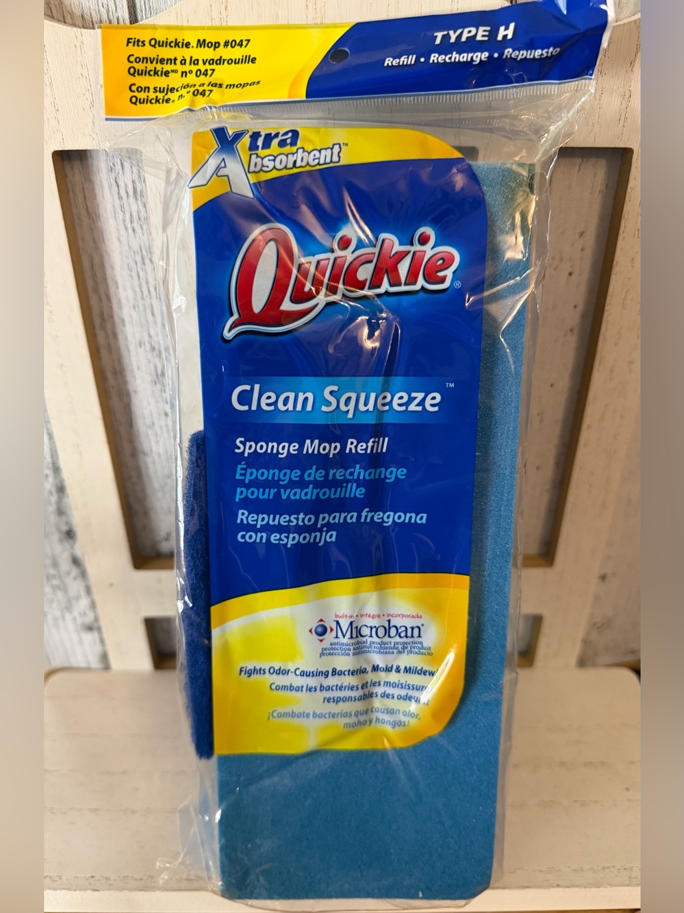 Quickie Clean Squeeze Type H Sponge Mop Refill Head #047 Microban Blue SEALED